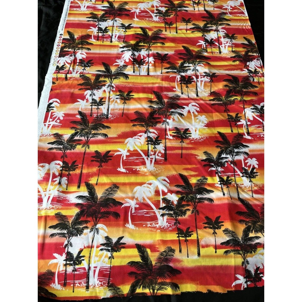 Red Sunset & Palm Tree Beach Ocean Fabric by Timeless Treasures 37"X44"